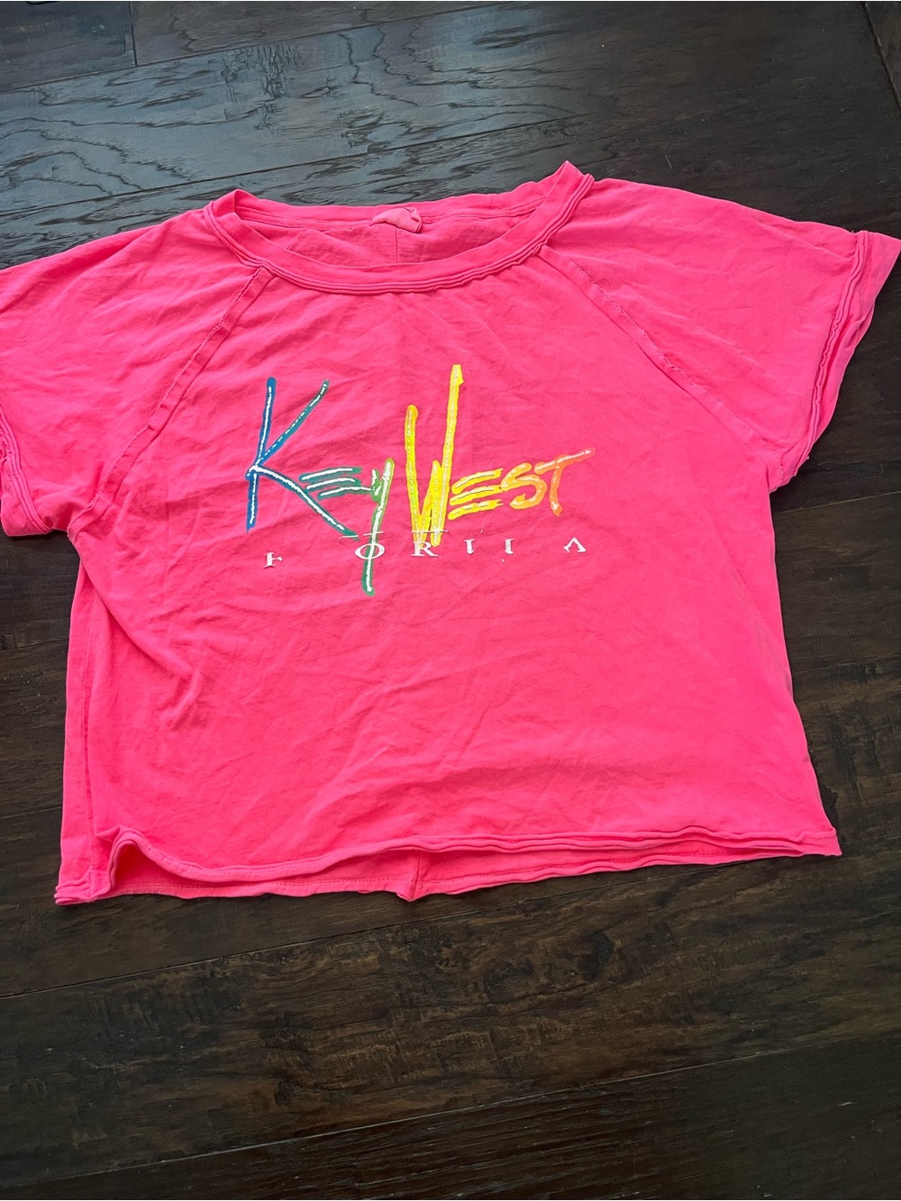 Vintage Neon Pink Key West Graphic Crop Tee
